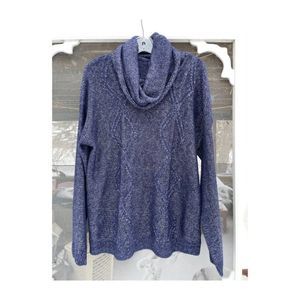 Jess Turtleneck Sweater Cowlneck Blue Silver Loose Knit Sz 18